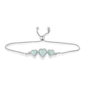 Jewelili Sterling Silver with Created Opal and Created White Sapphire Bolo Bracelet, 9.5"