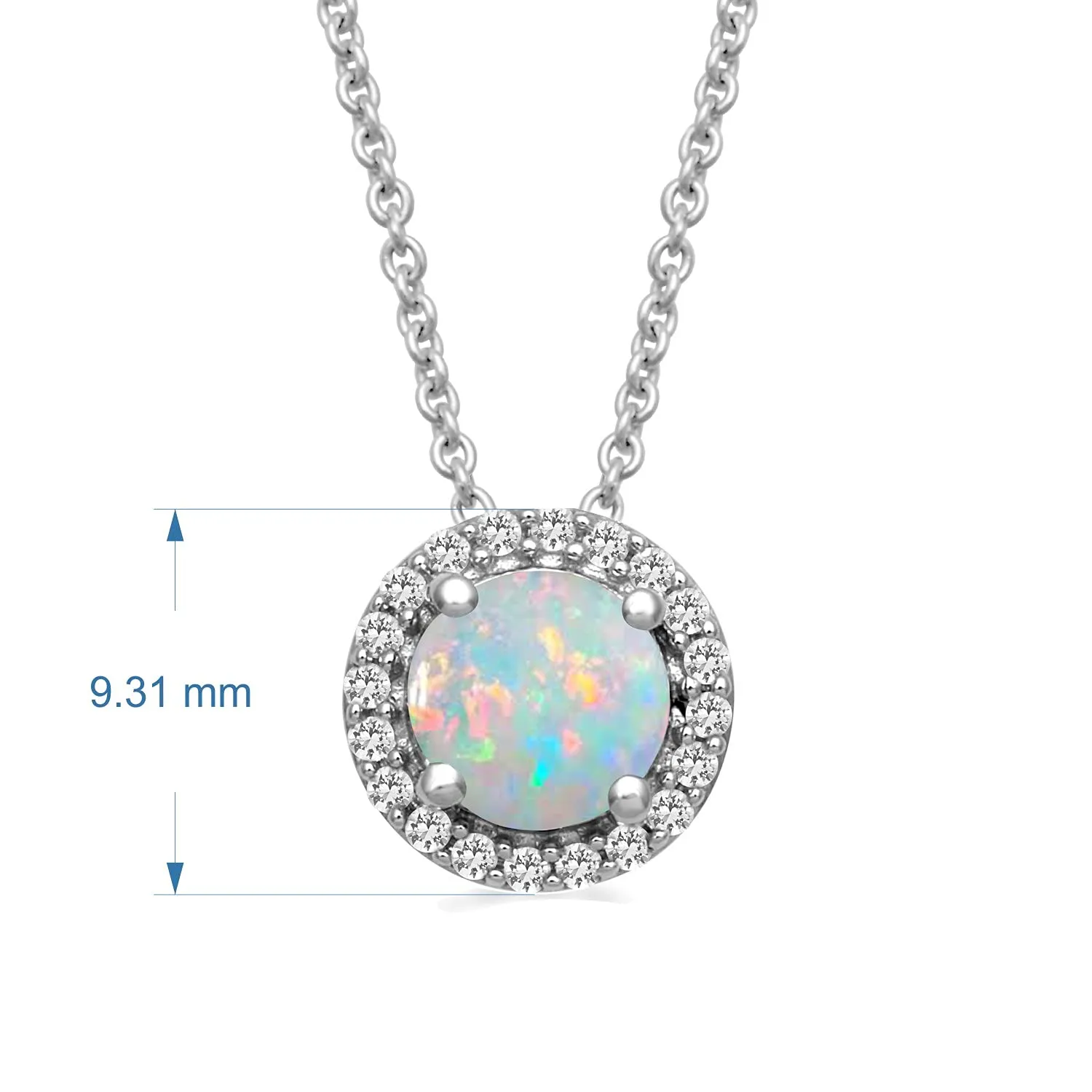 Jewelili Sterling Silver with Created Opal and Created White Sapphire Halo Pendant Necklace