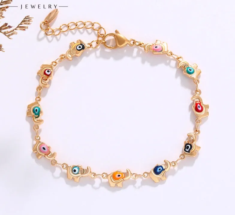 Jewelry Color Enamel Devil's Eye Bracelet Cartoon Cute Fashion Elephant Alloy Bracelet Women