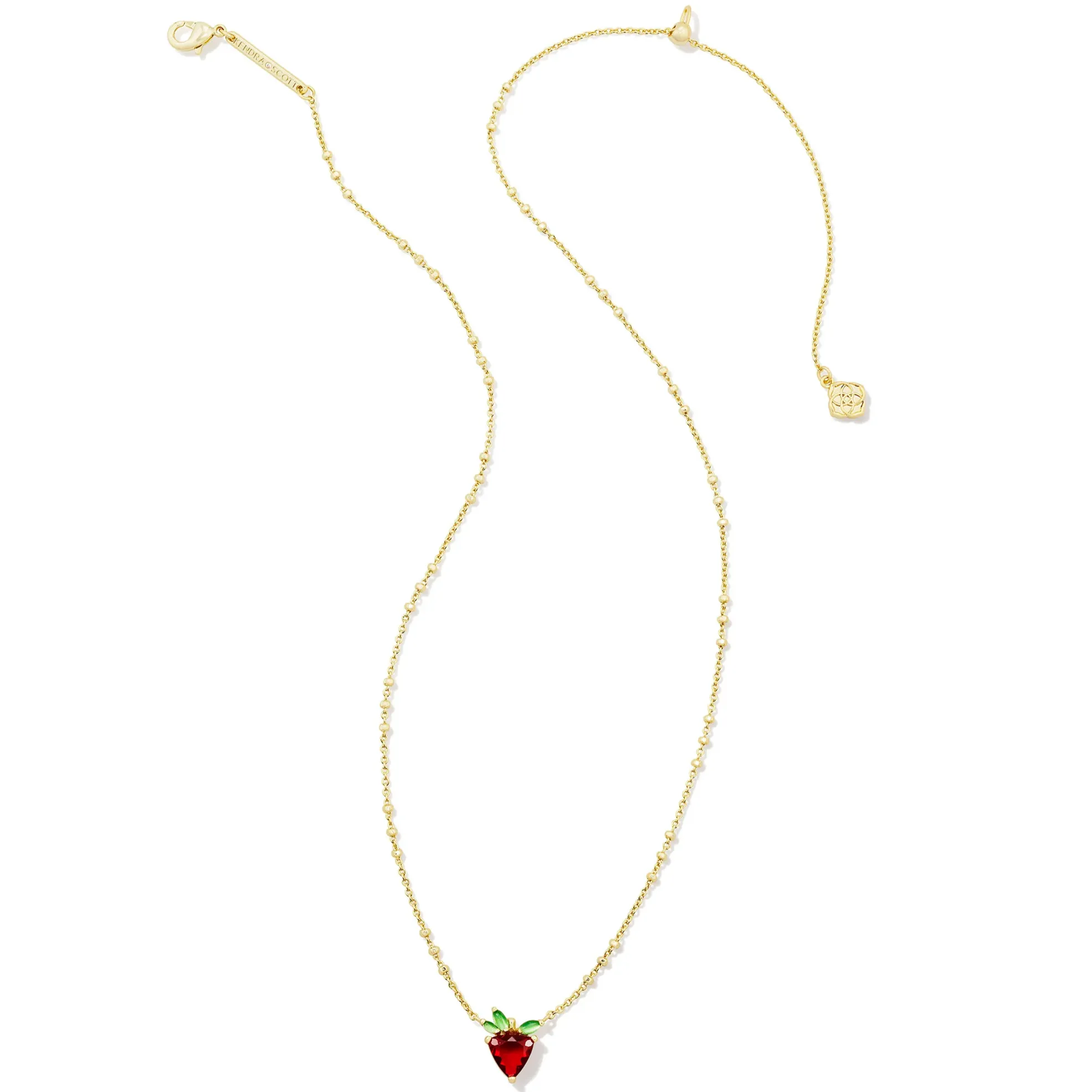 Kendra Scott | Strawberry Gold Short Pendant Necklace in Dark Pink Crystal