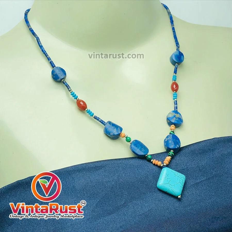 Lapis and Turquoise Beaded Necklace