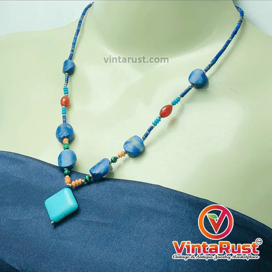 Lapis and Turquoise Beaded Necklace