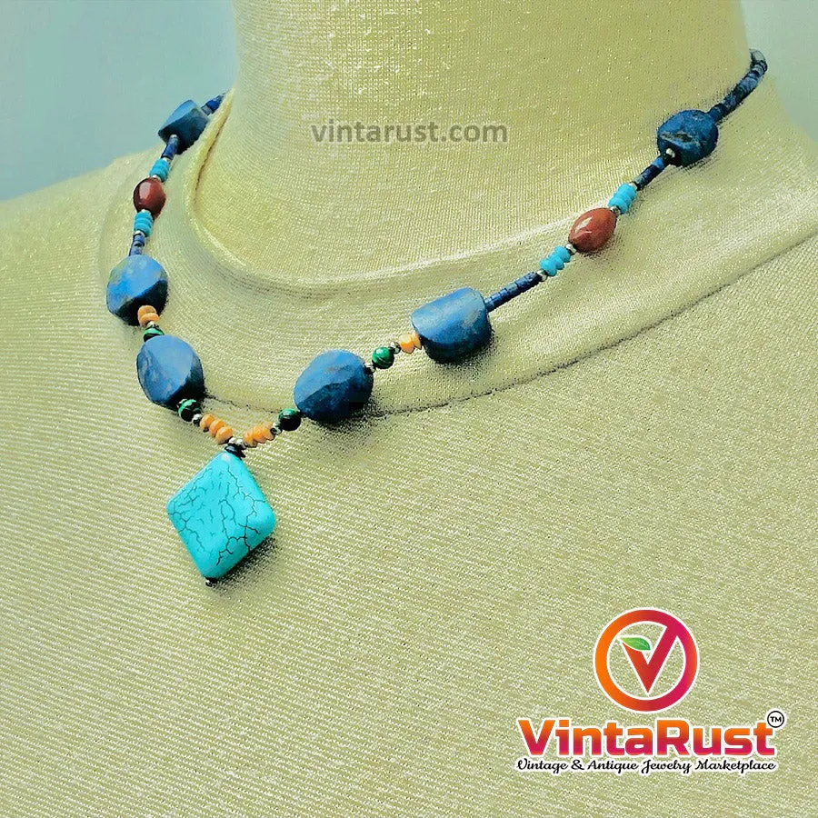 Lapis and Turquoise Beaded Necklace