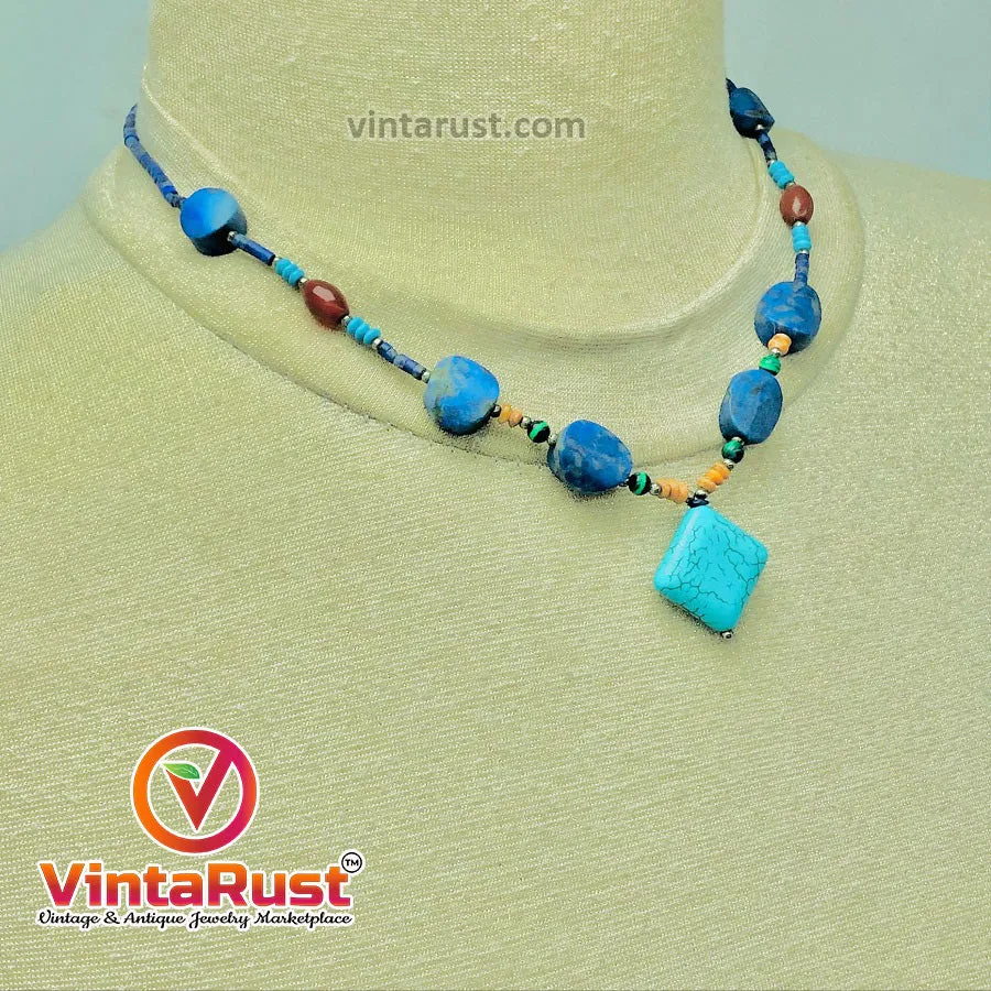 Lapis and Turquoise Beaded Necklace