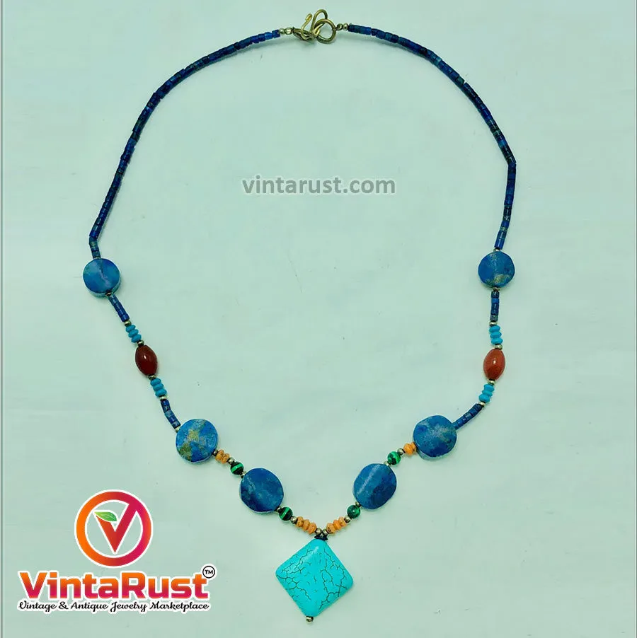 Lapis and Turquoise Beaded Necklace