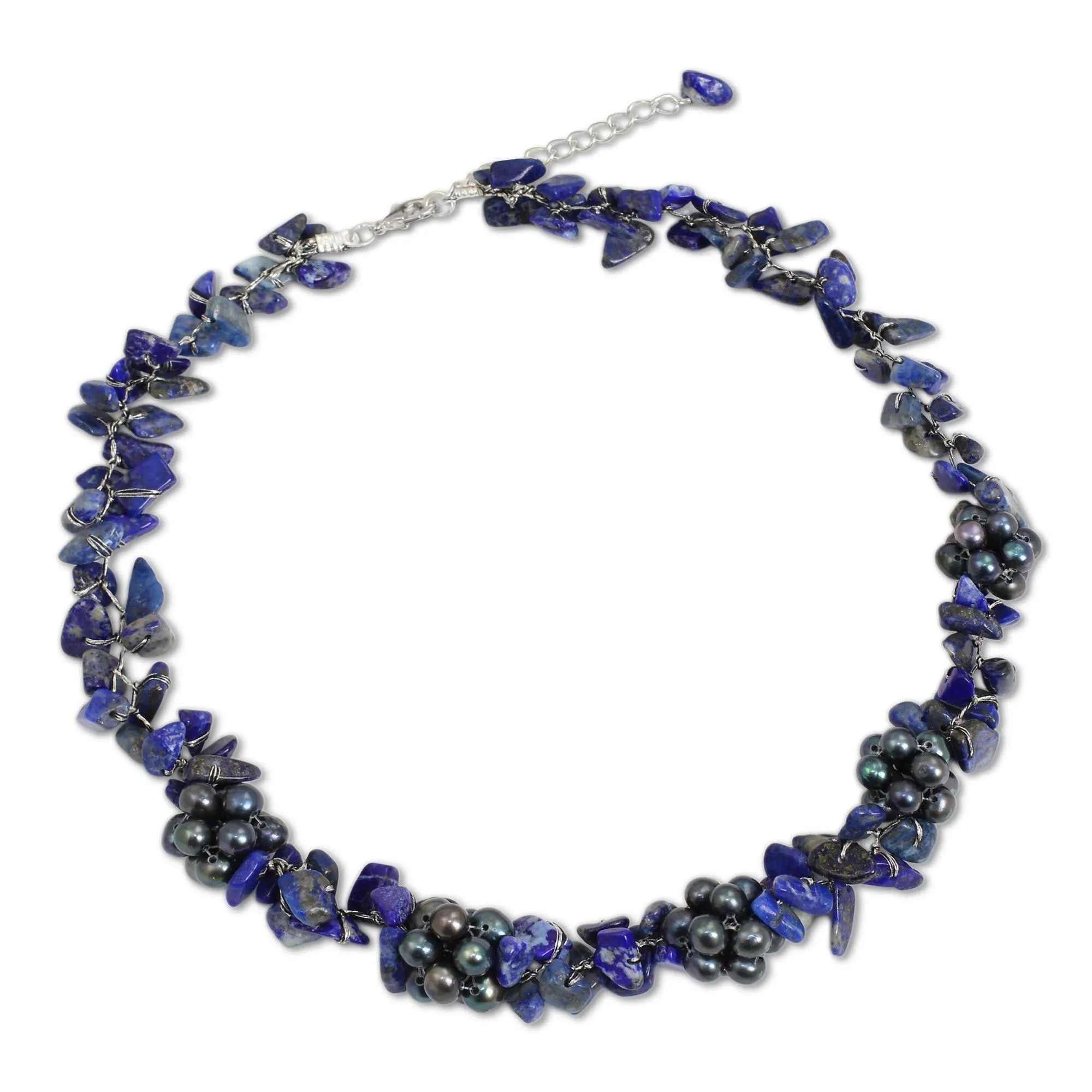 Lapis Lazuli & Pearl Beaded Necklace