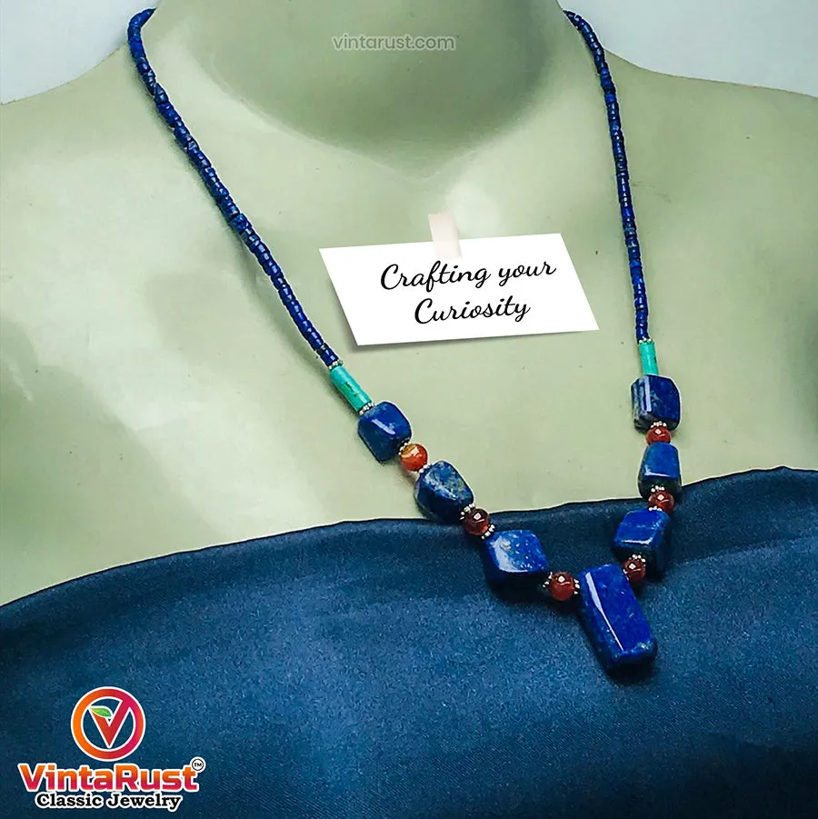 Lapis Lazuli Stone Necklace With Beaded Chain