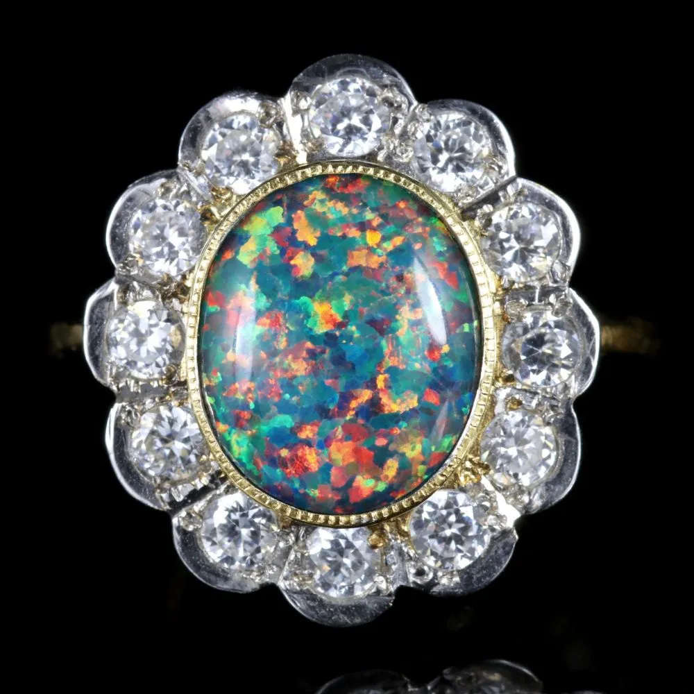 Large Black Opal Paste Ring 18Ct Gold Silver