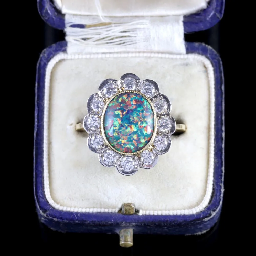 Large Black Opal Paste Ring 18Ct Gold Silver