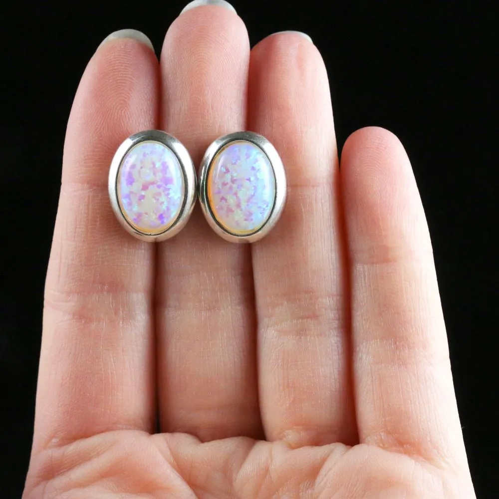 Large Opal Silver Stud Earrings 12Ct