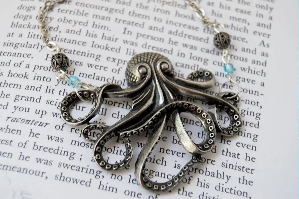 Large Silver Octopus Necklace | Nautical Jewelry | Octopus Pendant