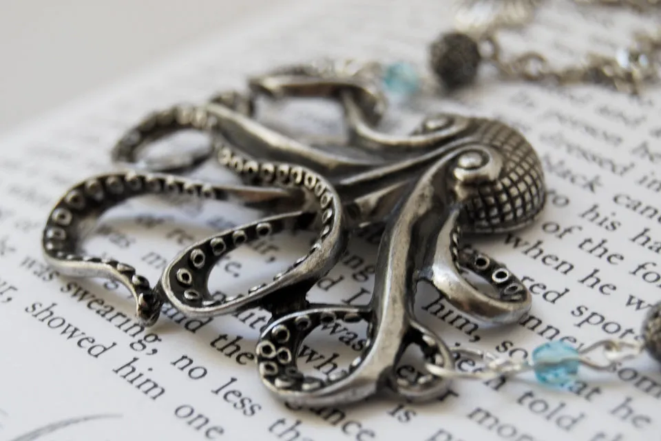 Large Silver Octopus Necklace | Nautical Jewelry | Octopus Pendant