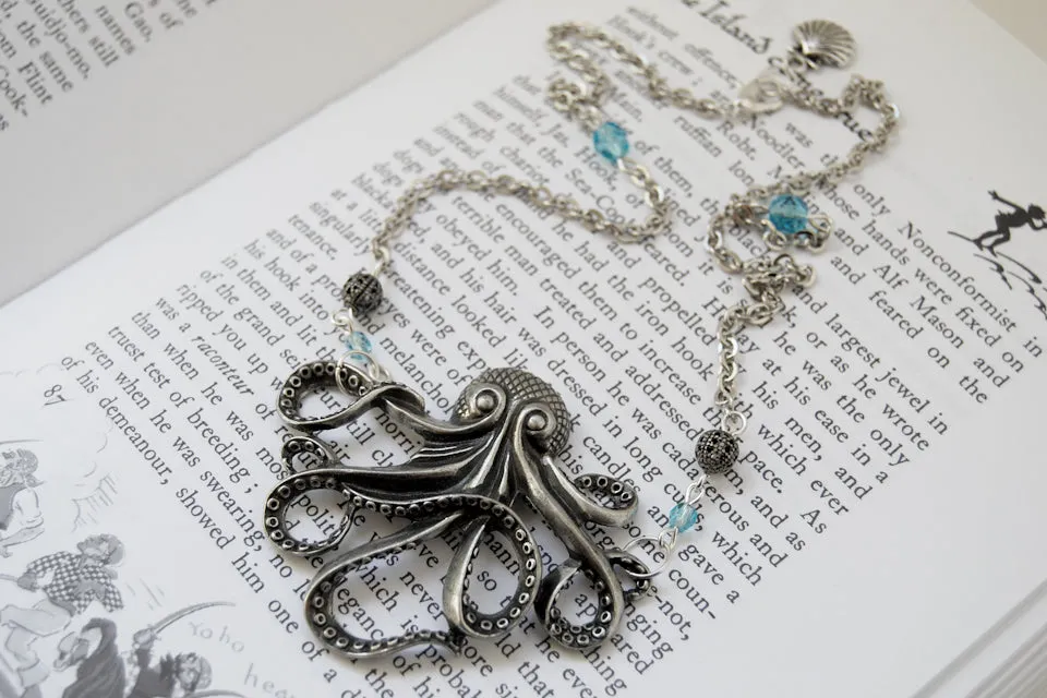 Large Silver Octopus Necklace | Nautical Jewelry | Octopus Pendant