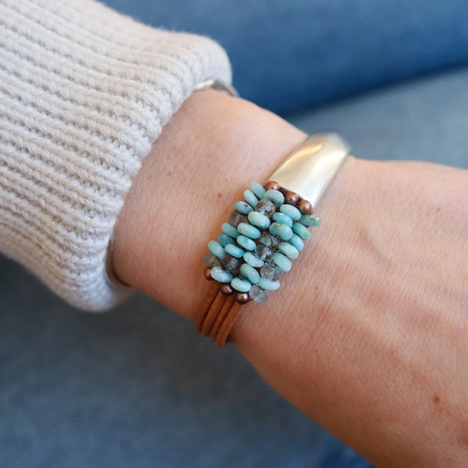 Larimar Mix 1/2 Cuff Bracelet