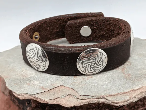 Laura Ingalls Women's Movement Concho Brown Leather Bracelet B-295