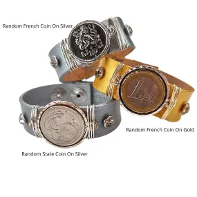 Leather Cuff With Mounted Coin Bracelet