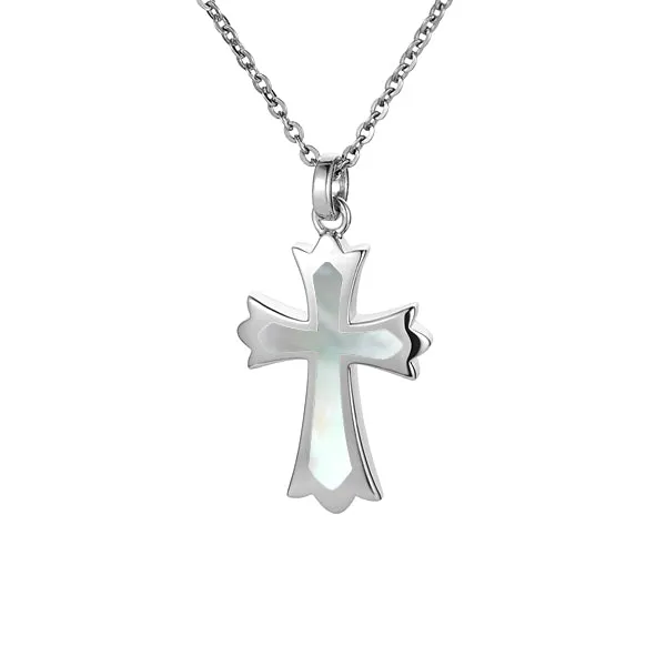 Life@Sea Genuine Sterling Silver Cross Pendant Necklace with Synthetic Opal/Abalone/Mother of Pearl Inlay