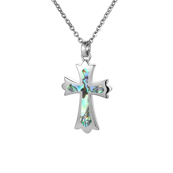 Life@Sea Genuine Sterling Silver Cross Pendant Necklace with Synthetic Opal/Abalone/Mother of Pearl Inlay