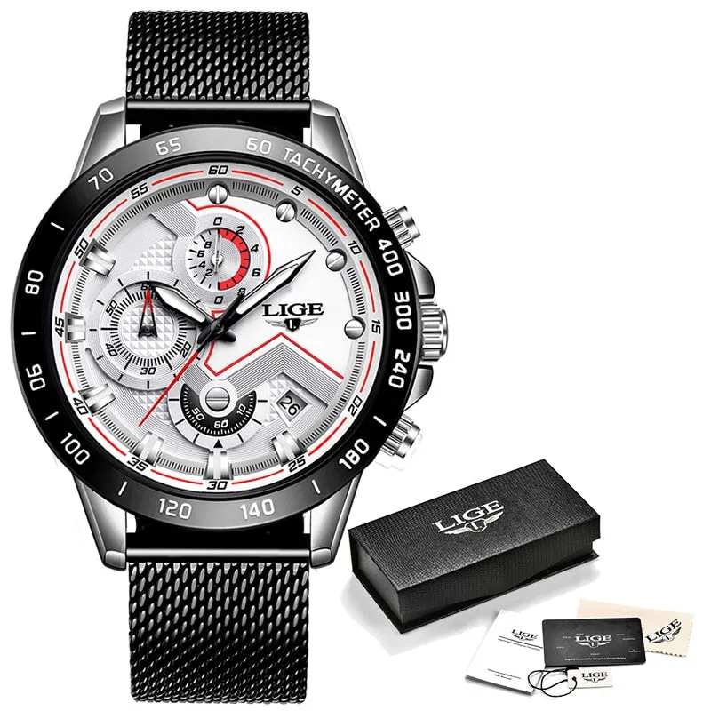 Lige Watch Sports Chronograph Metal Band