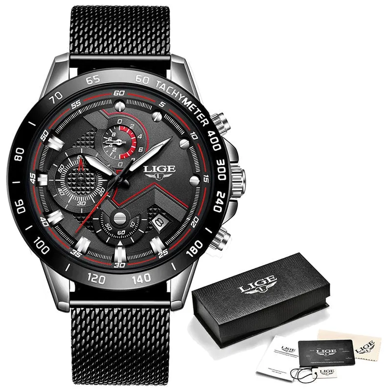 Lige Watch Sports Chronograph Metal Band