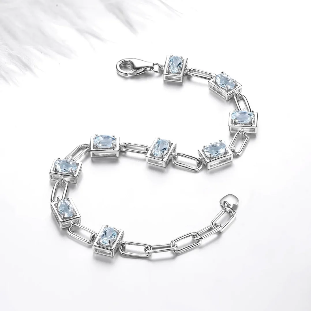 Light Blue Aquamarine & S925 Silver Chain Bracelet - 3.6ct