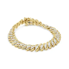 Luxurious 10K Yellow Gold Double Row Cuban Bracelet with 5.0 Cttw Diamond Brilliance