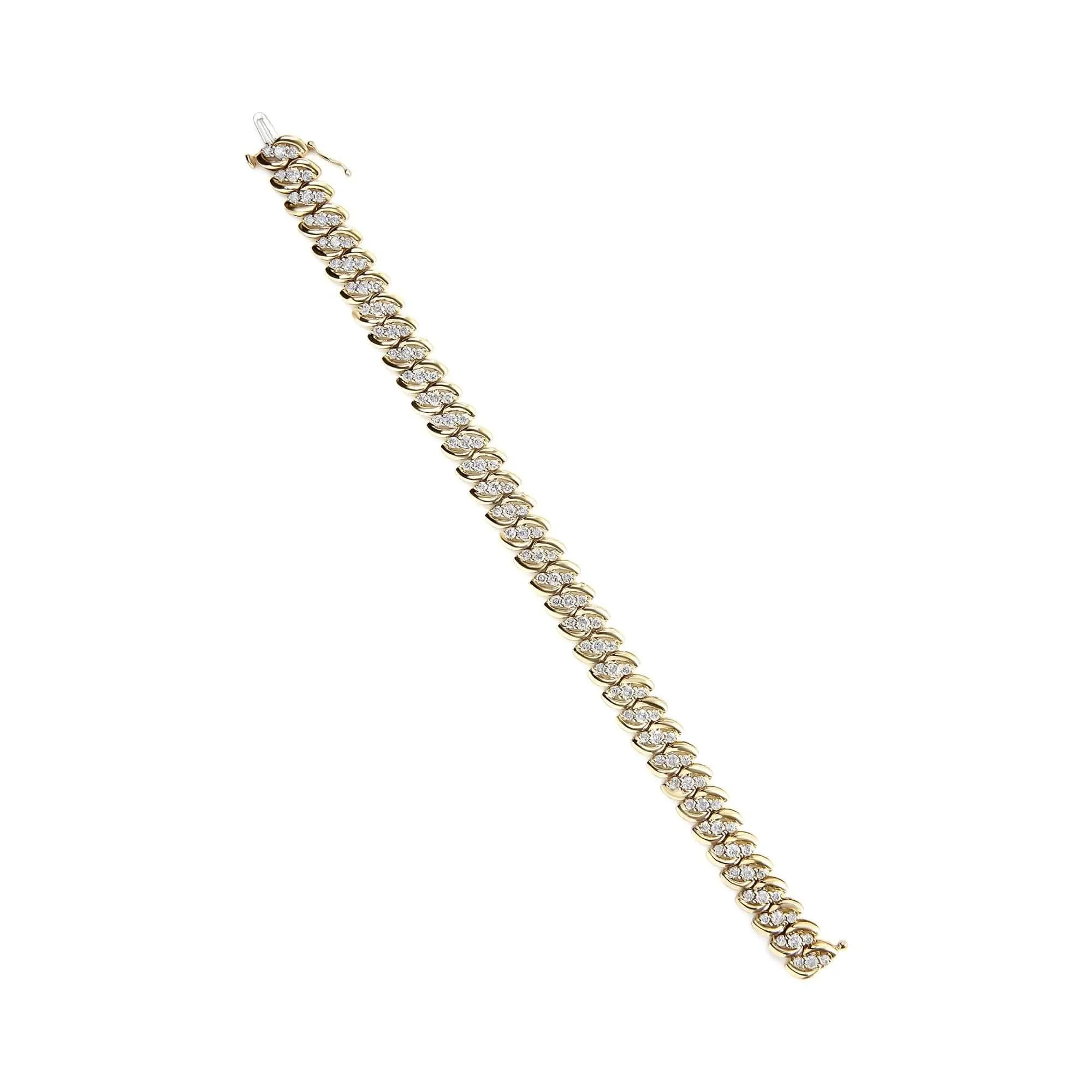 Luxurious 10K Yellow Gold Double Row Cuban Bracelet with 5.0 Cttw Diamond Brilliance