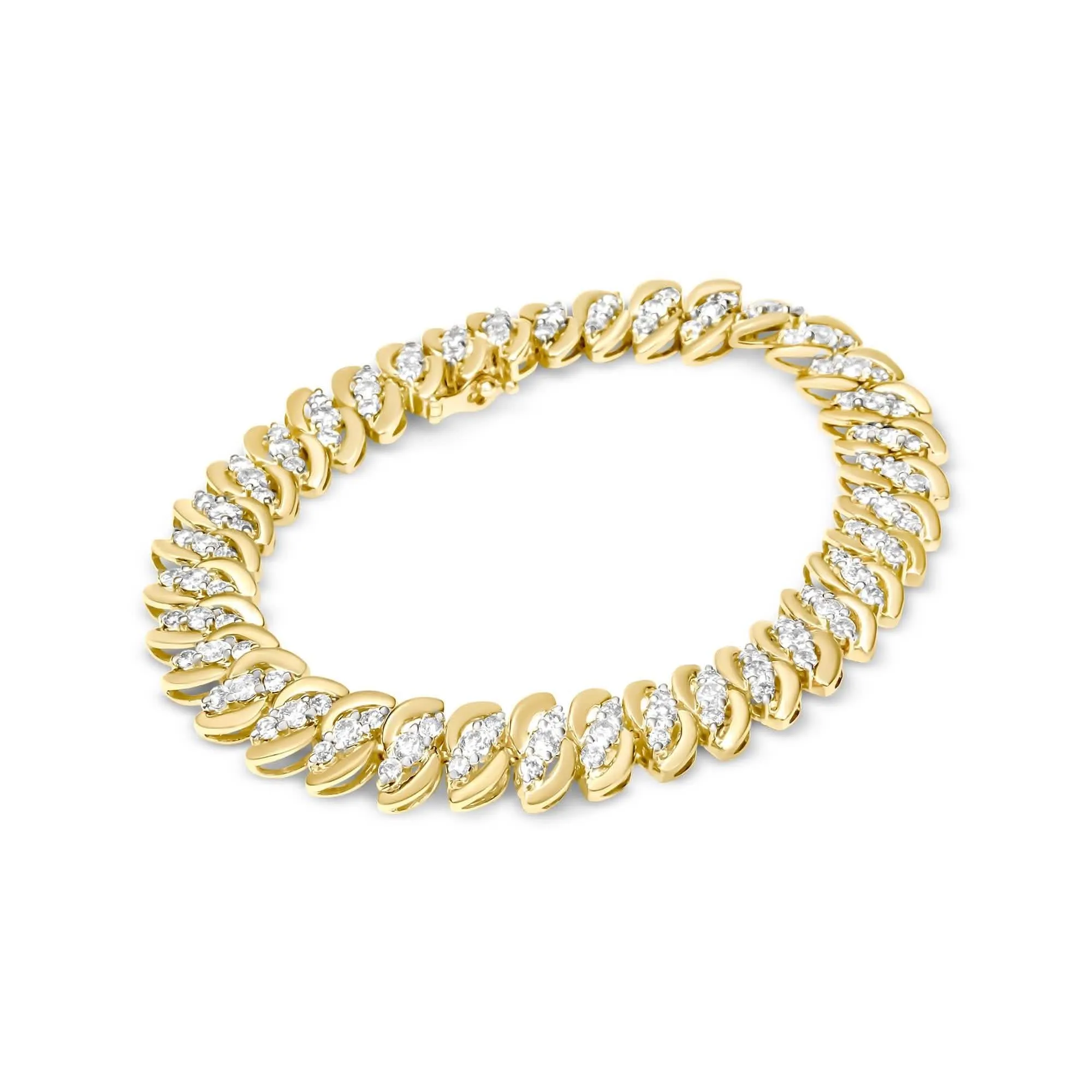 Luxurious 10K Yellow Gold Double Row Cuban Bracelet with 5.0 Cttw Diamond Brilliance