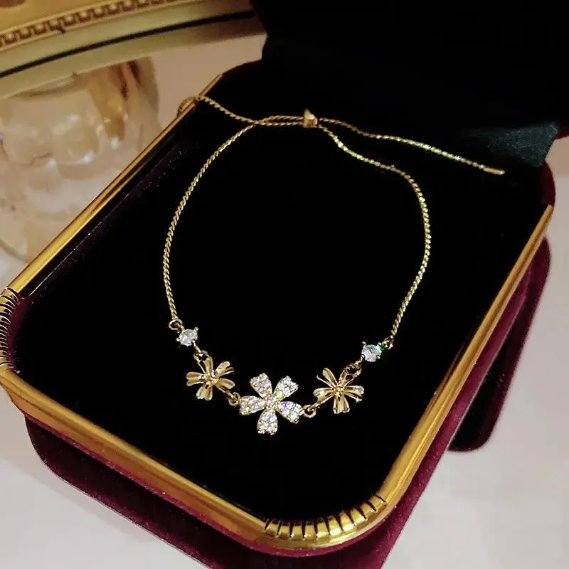 Luxurious Gold Color Adjustable Flower Bracelet Model-14