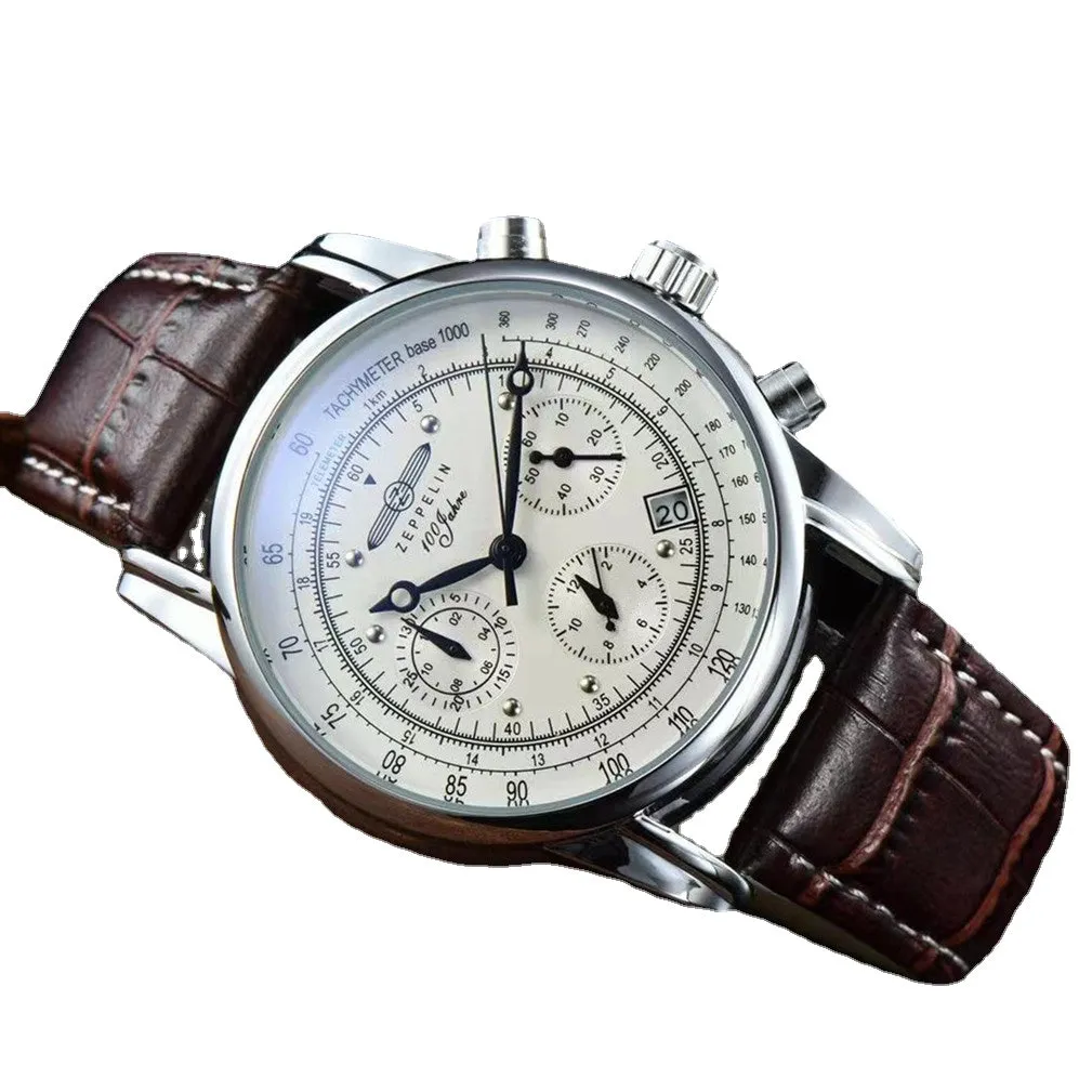 Men Business Quartz Watch Top Leather Waterproof Casual Non-mechanical Watch Men's Three-eye Multi-function Chronograph