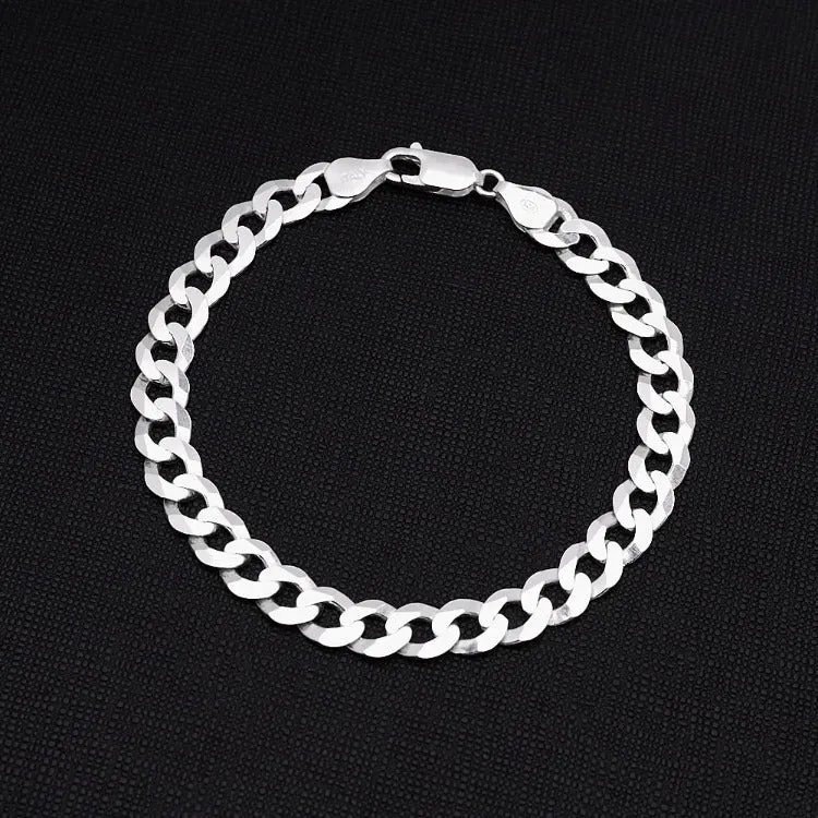 Men's 8mm Curb Chain Bracelet | Solid 925 Sterling Silver Links Bracelet