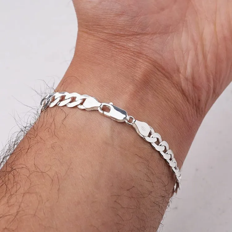 Men's 8mm Curb Chain Bracelet | Solid 925 Sterling Silver Links Bracelet