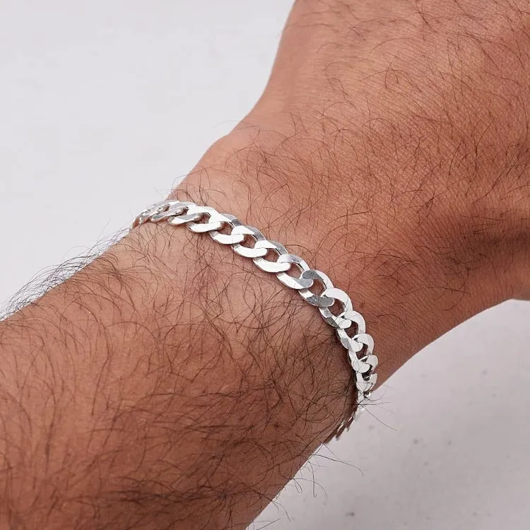 Men's 8mm Curb Chain Bracelet | Solid 925 Sterling Silver Links Bracelet