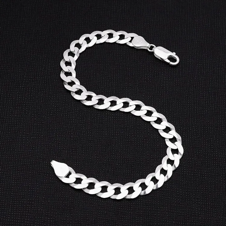 Men's 8mm Curb Chain Bracelet | Solid 925 Sterling Silver Links Bracelet