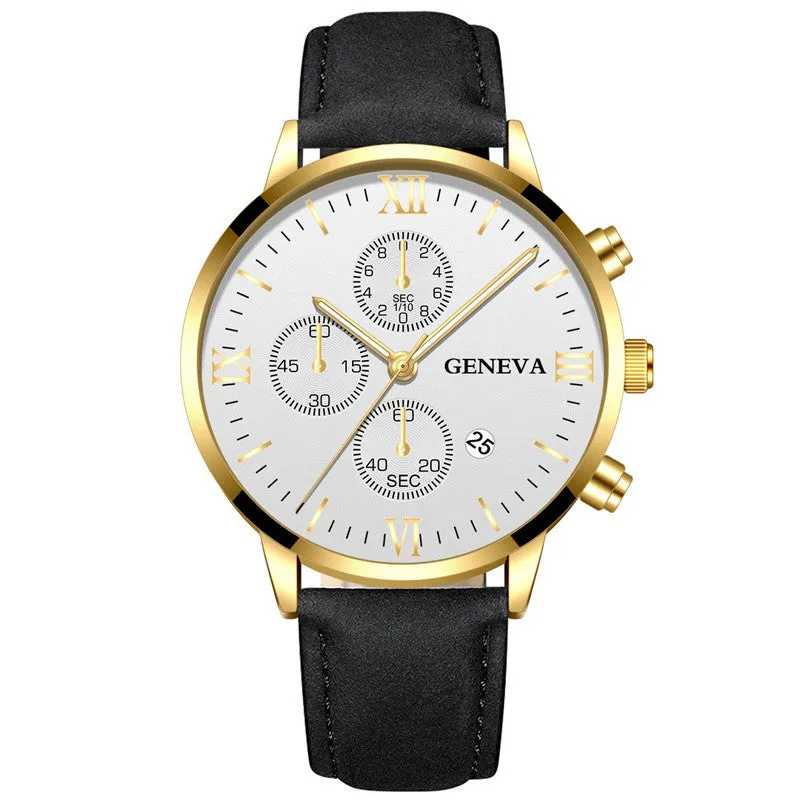 Men's Watch Business Men's Watch Casual Geneva Quartz Watch Calendar Belt Watch