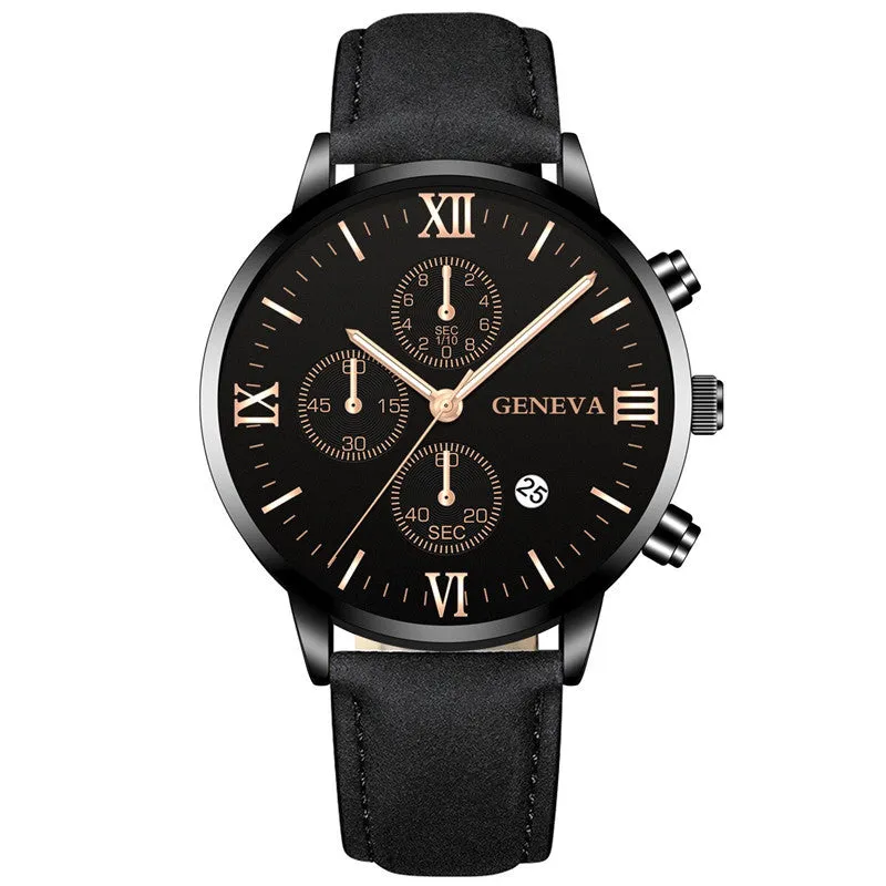 Men's Watch Business Men's Watch Casual Geneva Quartz Watch Calendar Belt Watch