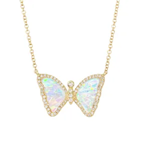 Mini Opal Butterfly Necklace with Diamonds - Galaxy