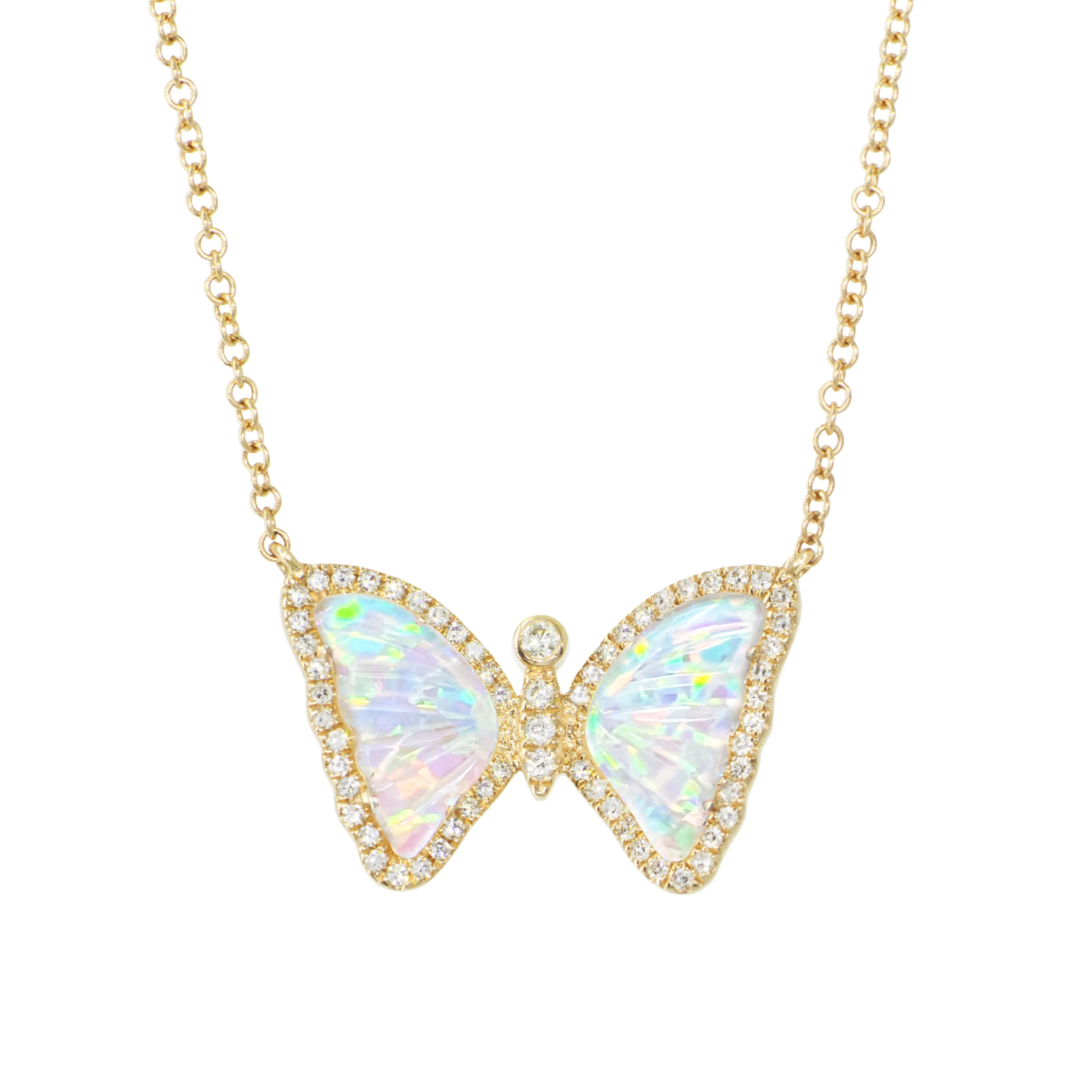 Mini Opal Butterfly Necklace with Diamonds - Galaxy