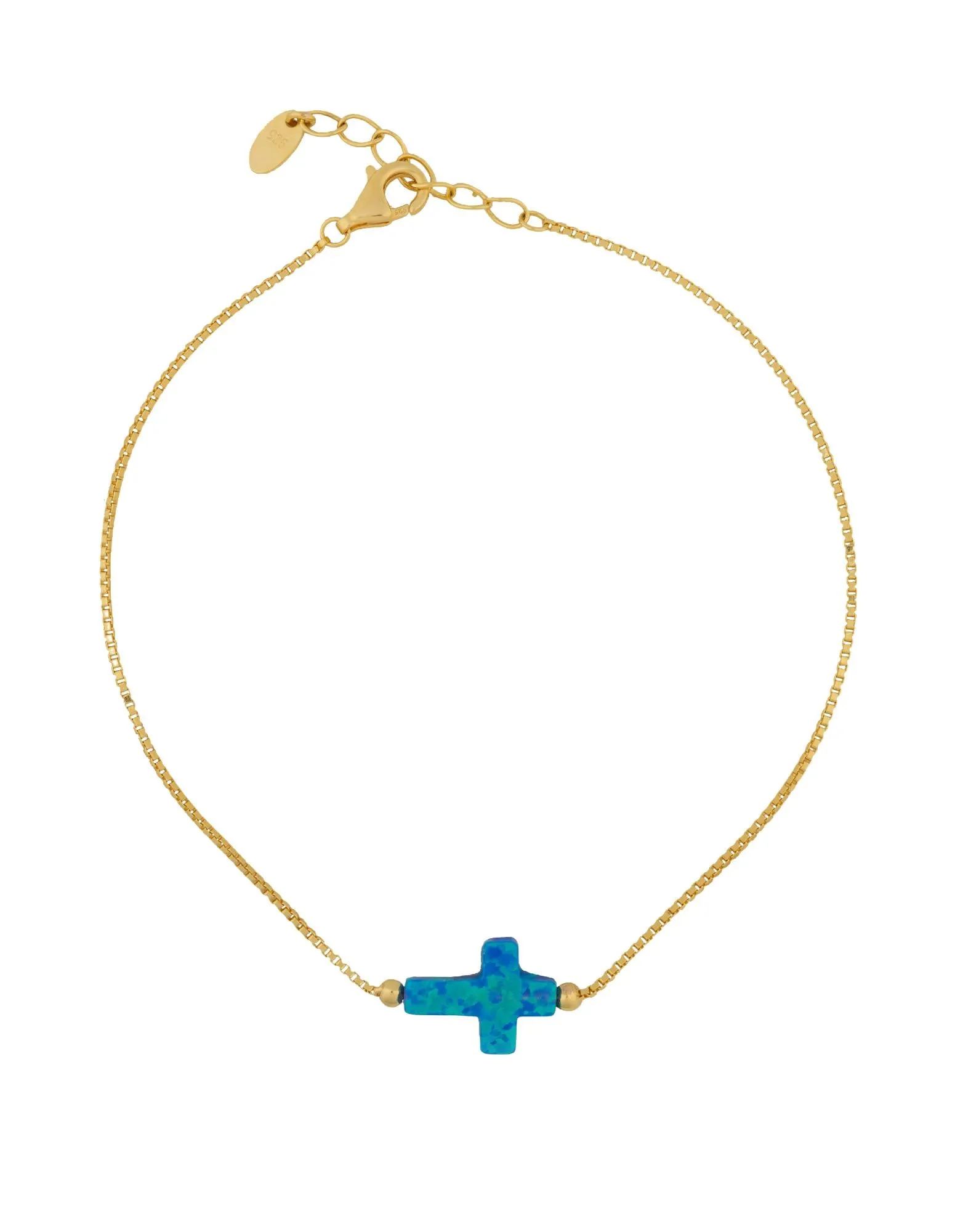 Mocha Sterling Silver Mini Cross Gold Fine Bracelet - Blue