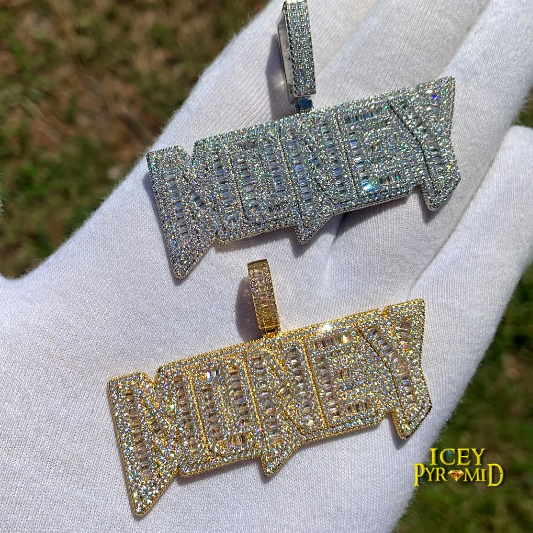 Money Iced Out Letter Diamond Pendant Necklace