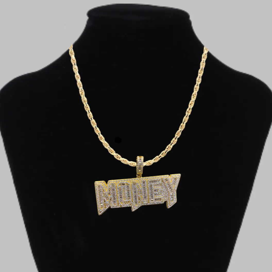 Money Iced Out Letter Diamond Pendant Necklace