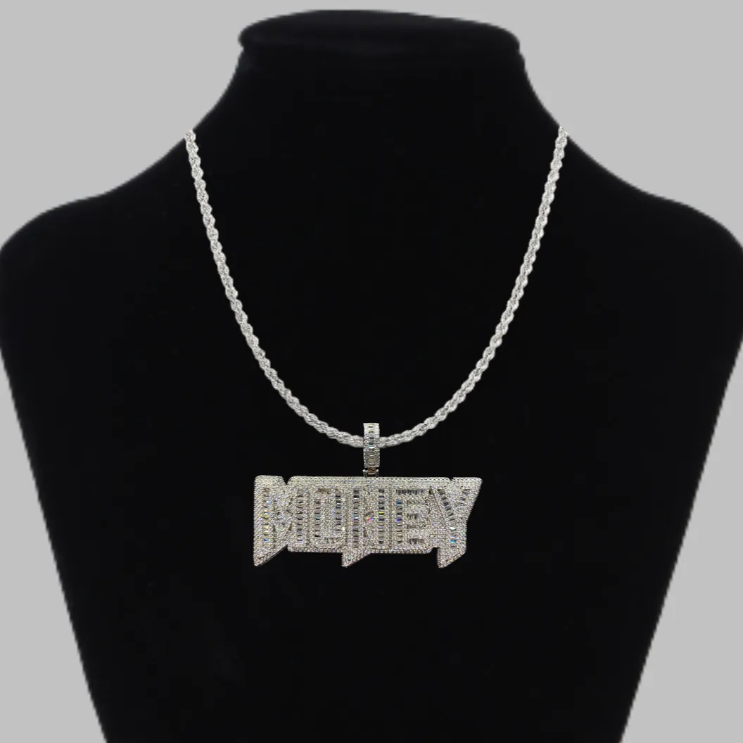 Money Iced Out Letter Diamond Pendant Necklace