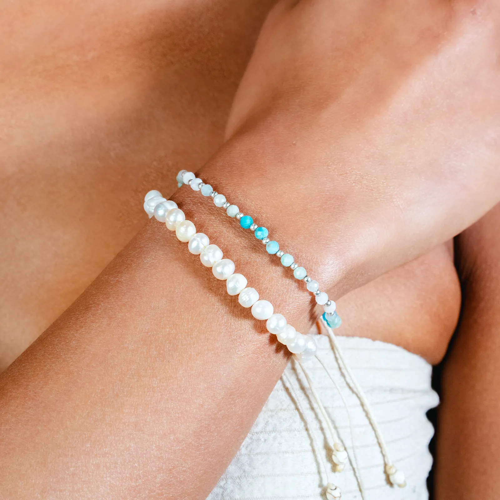 Moon & Sea 3mm Healing   4mm Self Love Bracelet Stack