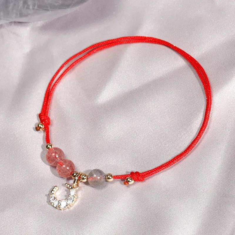 Moonlit Strawberry Crystal Bracelet Set with Adjustable Braided Design