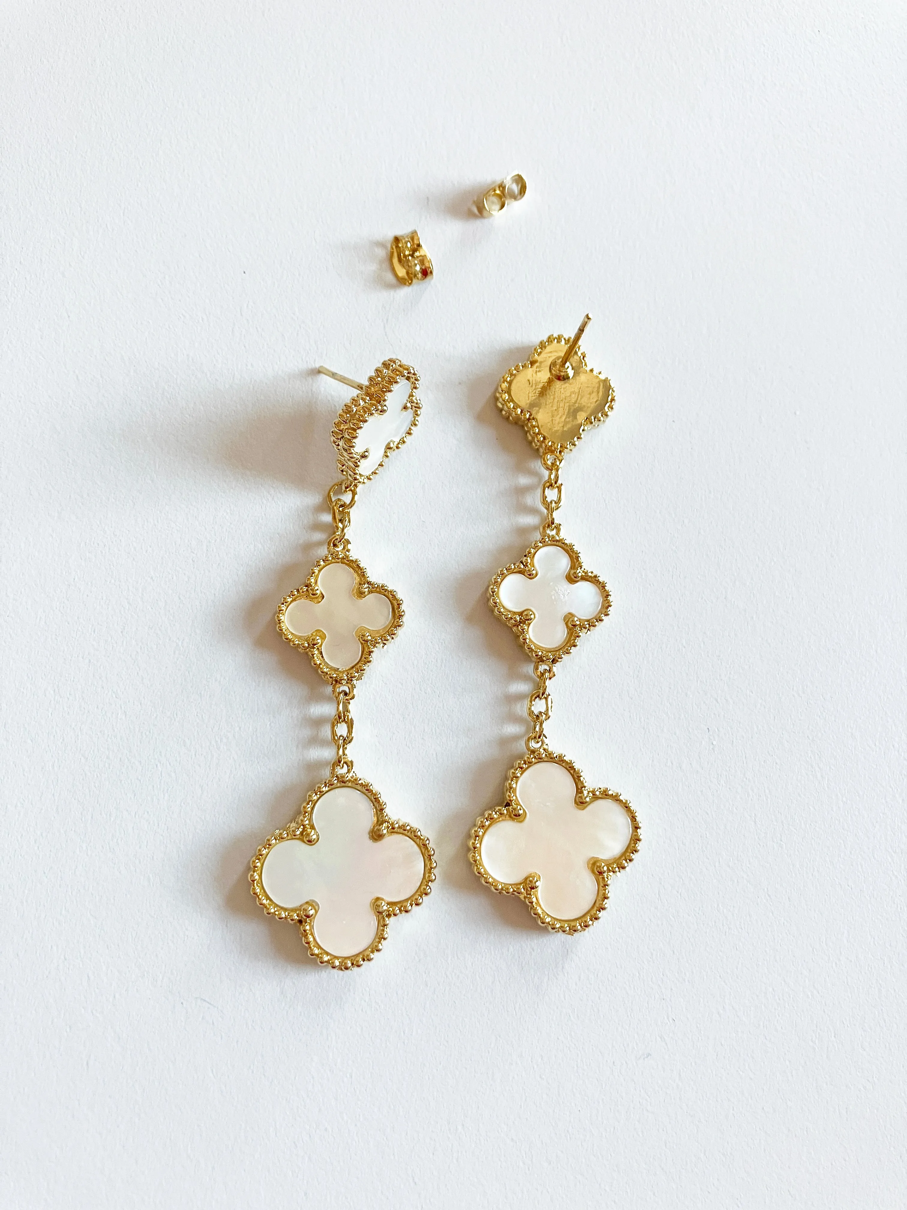 Mother of Pearl Triple-drop Earrings in Gold