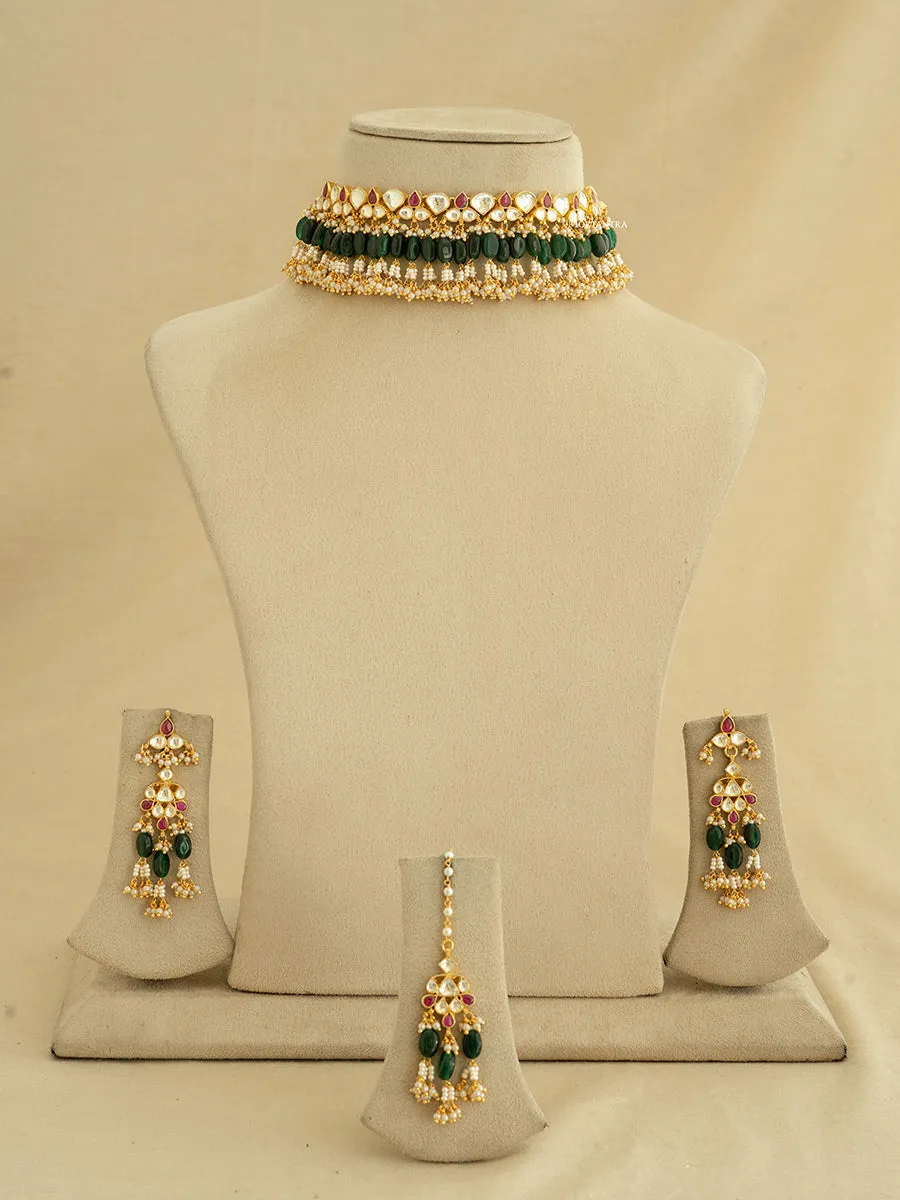 Multicolor Gold Plated Jadau Kundan Bridal Necklace Set - MS1359M