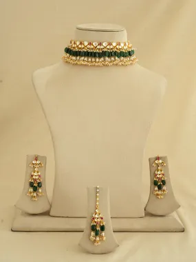 Multicolor Gold Plated Jadau Kundan Bridal Necklace Set - MS1359M