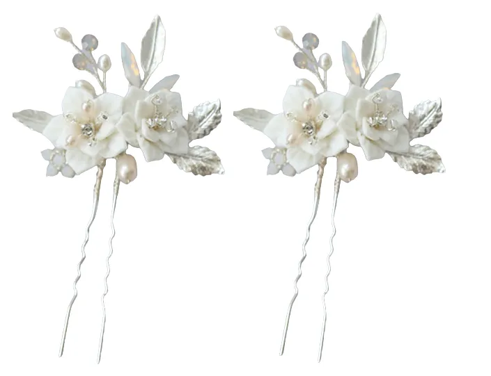 Narcisa Porcelain and Opal Crystal Hair Pin Set