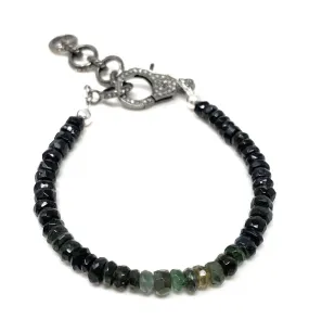 Natural Black Tourmaline Gemstone Bracelet, Pave Diamond Adjustable