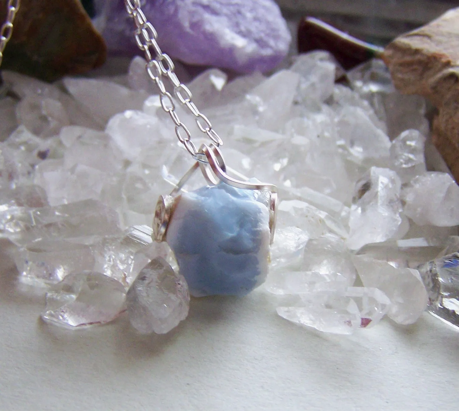 Natural Blue Opal Raw Gemstone Pendant Necklace